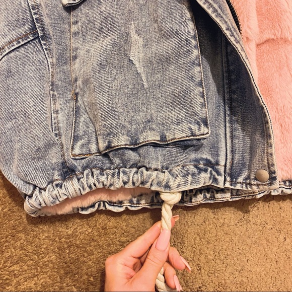 Real Rabbit Fur distressed Jean Coat - Picture 4 of 7